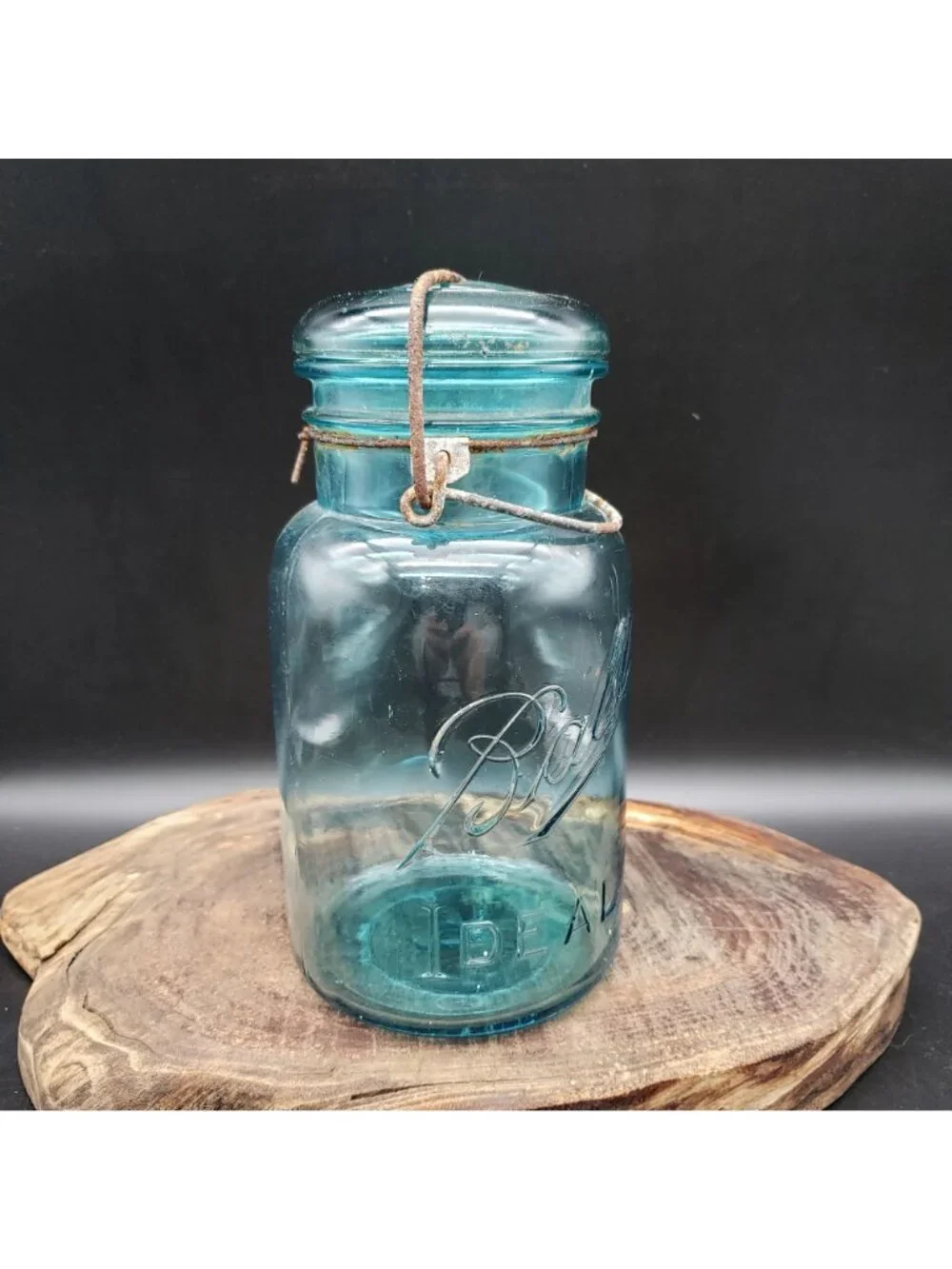 Vintage Ball Ideal Jar Aqua Blue Glass Bail Lid Wire Closure